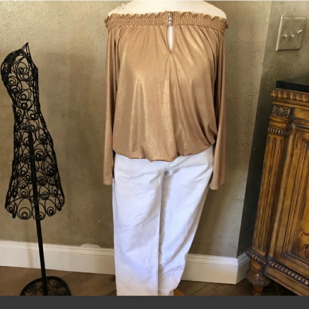 Inc international gold shimmer off shoulder top